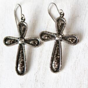 Vintage Or Paz PZ Sterling Silver 925 Cross-Shaped Dangle Earrings ISRAEL